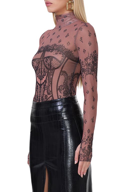 Shop Afrm Zadie Print Turtleneck Mesh Top In Noir Bustier