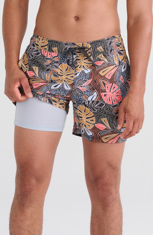 Saxx Oh Buoy Stripe 2-in-1 Hybrid Shorts In Desert Palms-harvest Multi