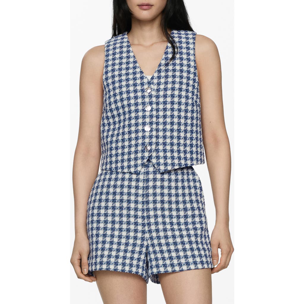 Mango Houndstooth Gilet Blue In Blue