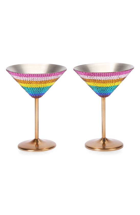 Kurt Geiger Set Of 2 Rainbow Crystal Martini Glasses In Multi