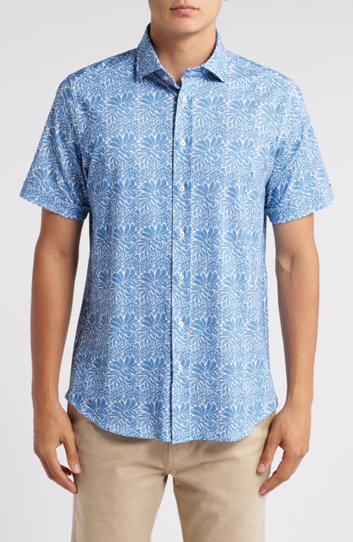 EMANUEL BERG EMANUEL BERG 4FLEX MODERN FIT LEAF PRINT SHORT SLEEVE KNIT BUTTON-UP SHIRT 