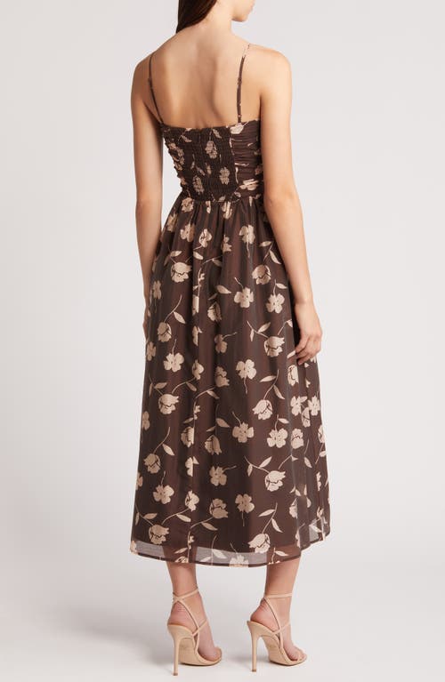 Shop Charles Henry Floral Print Sleeveless Midi Sundress In Espresso Stamp Floral