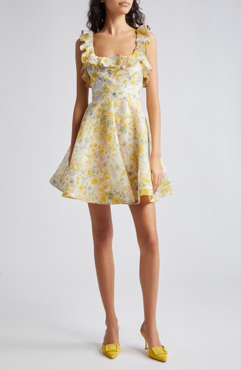 Yellow Crochet Lace Cutout Mini Dress