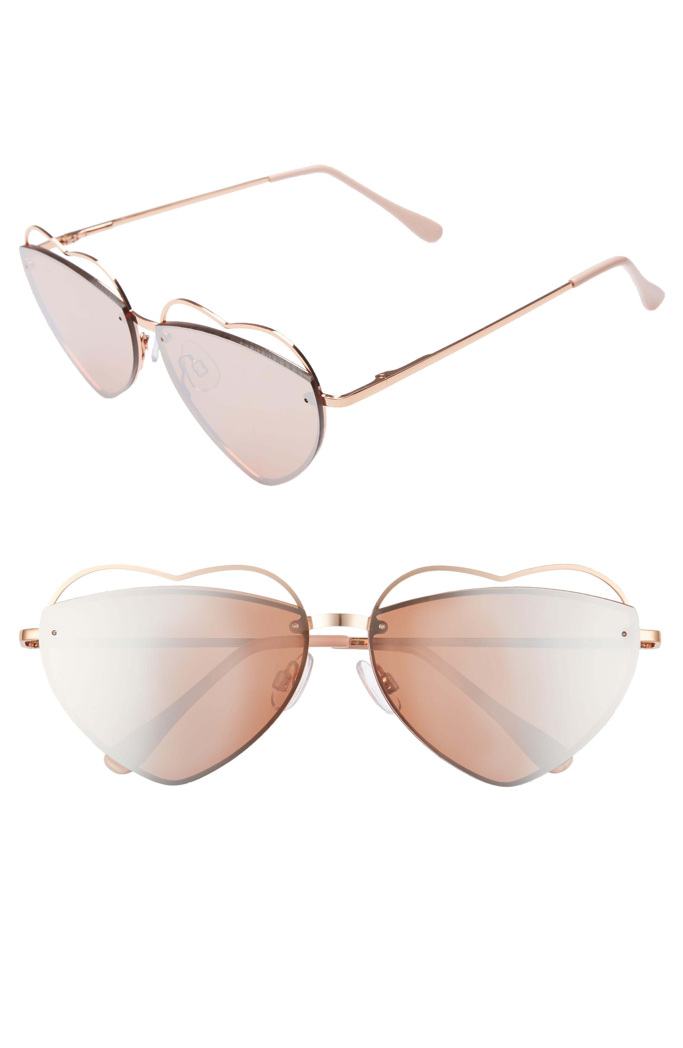  Cutout Heart 60mm Aviator Sunglasses, Main, color, ROSE GOLD/ ROSE GOLD
