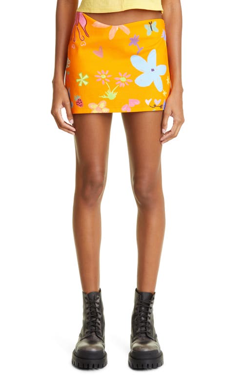 Collina Strada Wave Denim Miniskirt in Orange Doodle