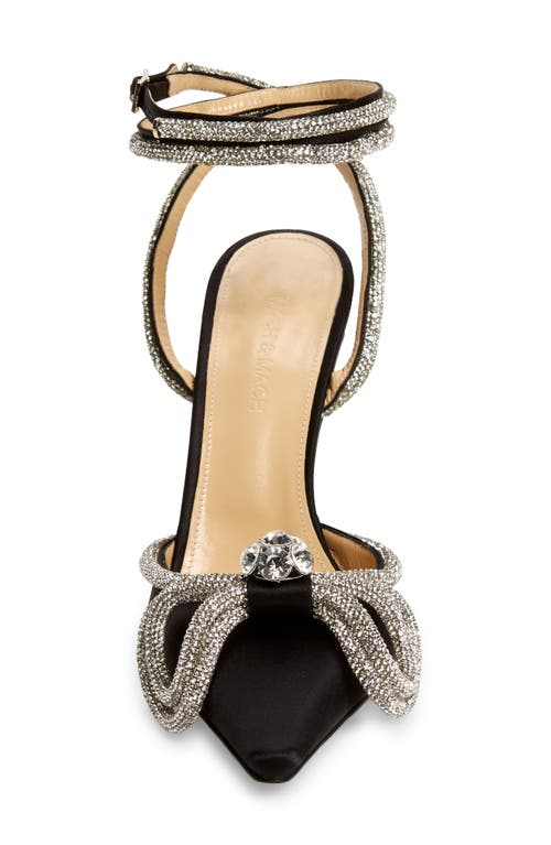 Shop Mach & Mach Double Crystal Bow Satin Pump In Black