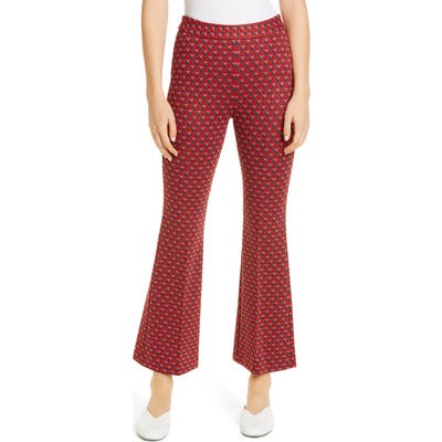 Rosetta Getty Geo Pattern Crop Flare Pants, Red