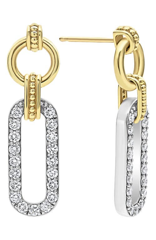 Lagos 18k Yellow Gold & Sterling Silver Signature Caviar Diamond Link Drop Earrings In Two-tone