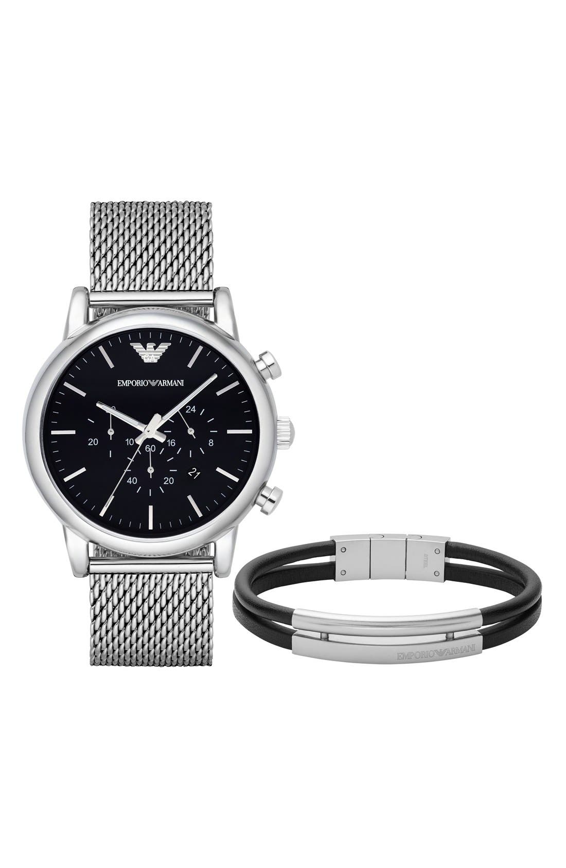 Emporio Armani Chronograph Mesh Strap Watch & Bracelet Set, 46mm