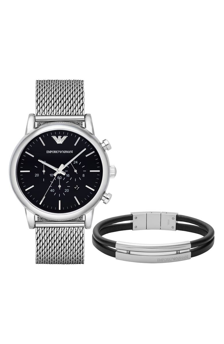 Emporio Armani Chronograph Mesh Strap Watch & Bracelet Set, 46mm ...