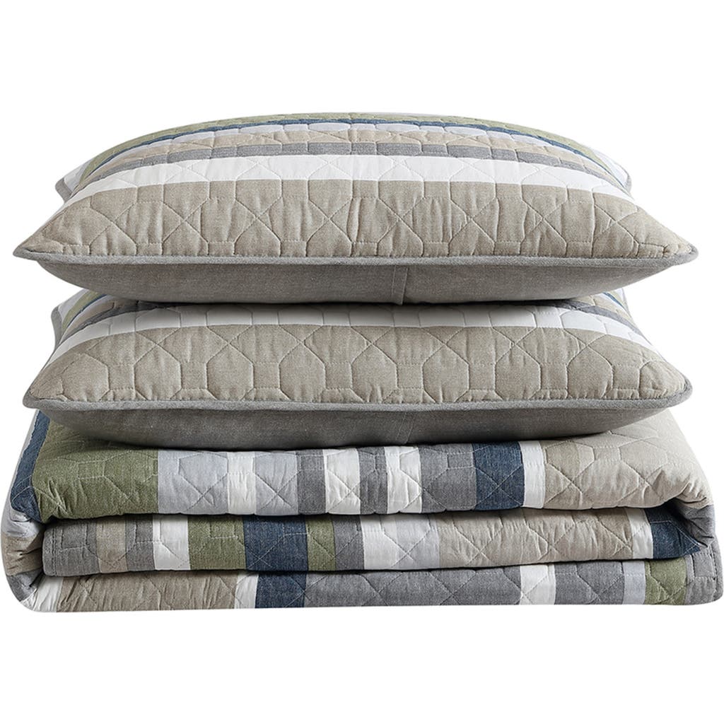 Eddie Bauer Salmon Ladder Cotton Quilt 3-piece Set In Khaki/navy