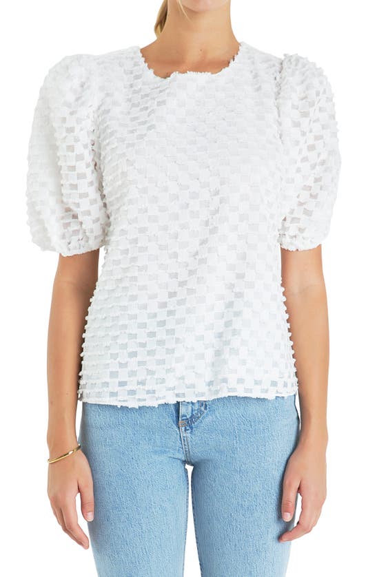 Shop English Factory Textured Puff Sleeve Top In White