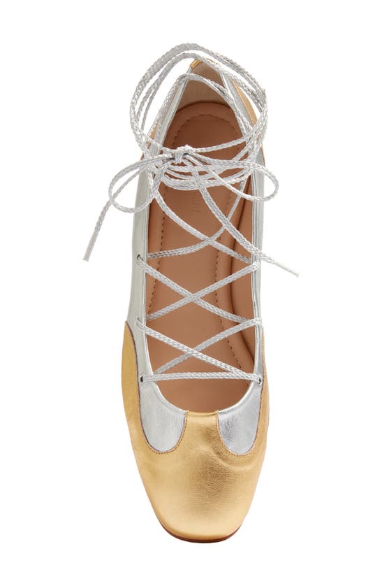 Shop Molly Goddard Helena Two-tone Lace-up Ballet Flat In Silver/ Gold