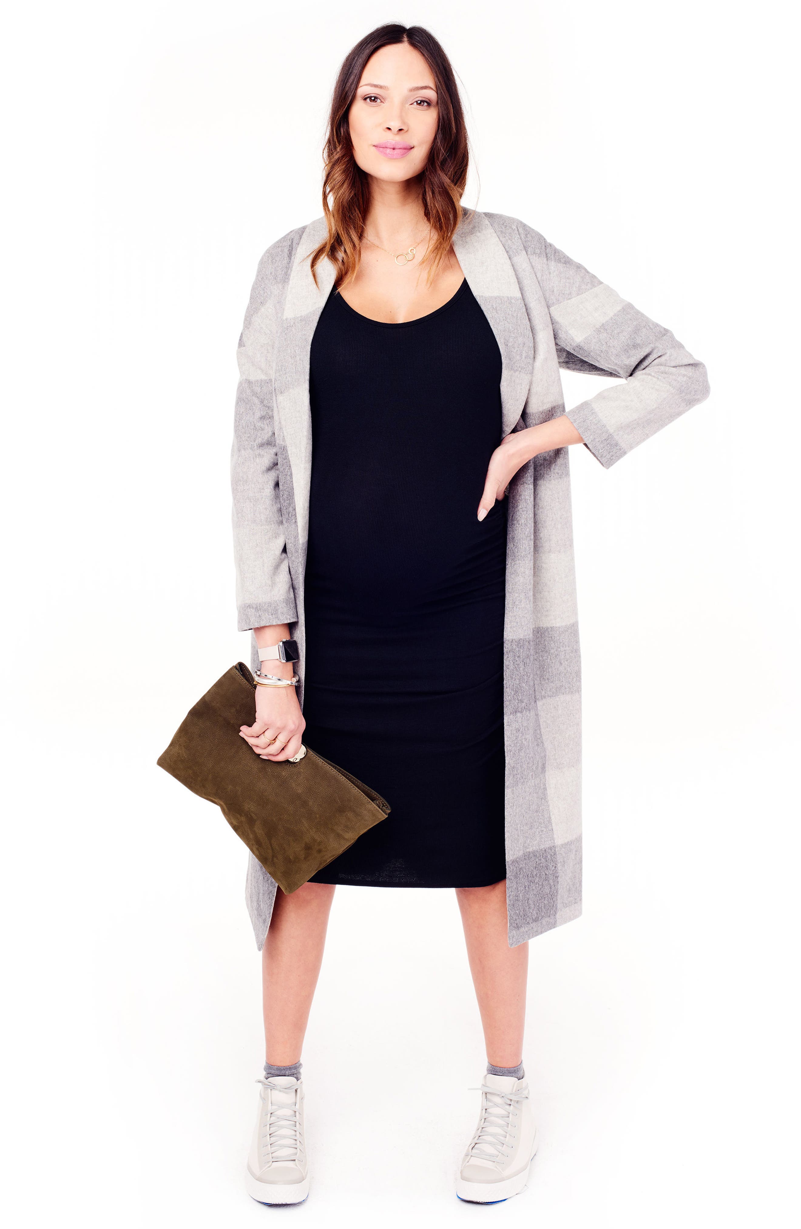  Shirred Midi Maternity Tank Dress, Alternate, color, JET BLACK