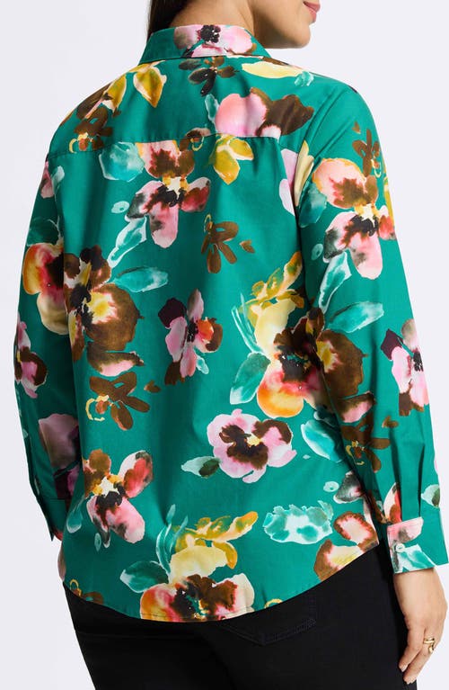 Foxcroft Zoey Watercolor Non-iron Cotton Button-up Shirt In Green Multi