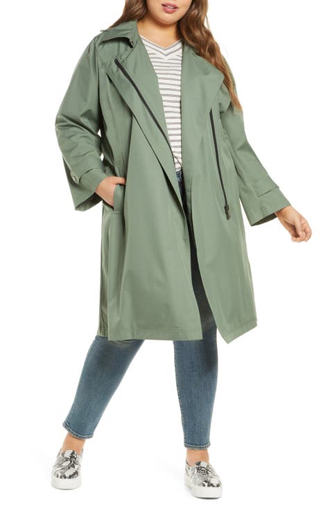 Hooded Windproof & Water Resistant Trench Coat (Plus Size)