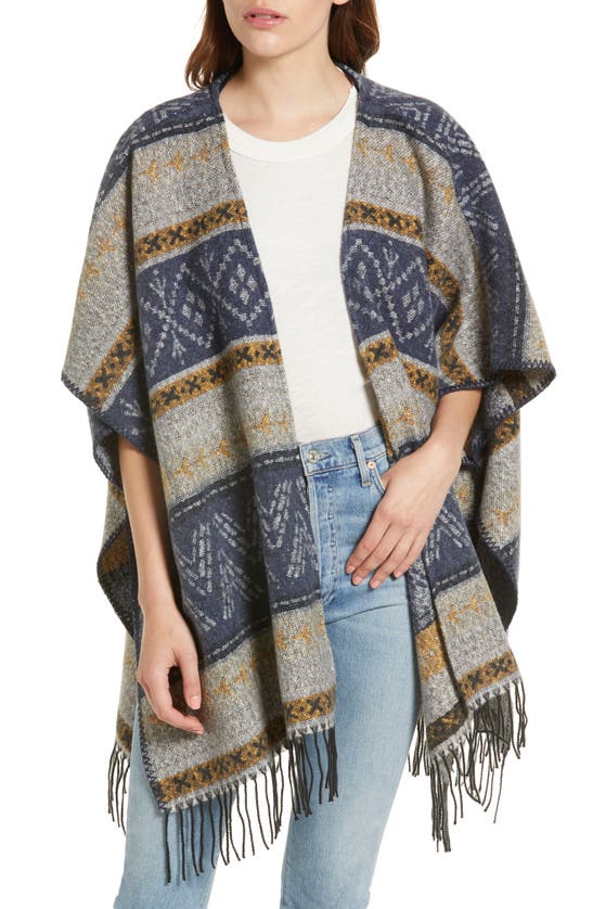 Treasure & Bond Pattern Fringe Ruana In Black Combo