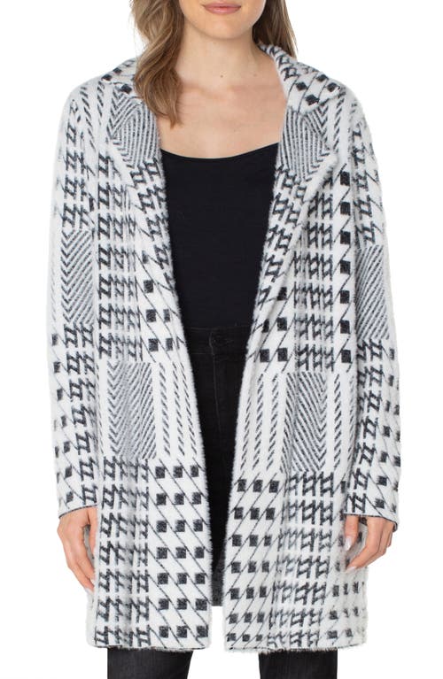 Shop Liverpool Mixed Plaid Open Front Sweater Coat In Black/white Mixed Plaid