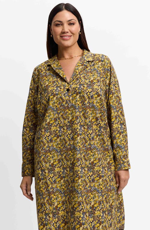 Shop Foxcroft Sloane Ditsy Floral Long Sleeve Shirtdress In Yellow