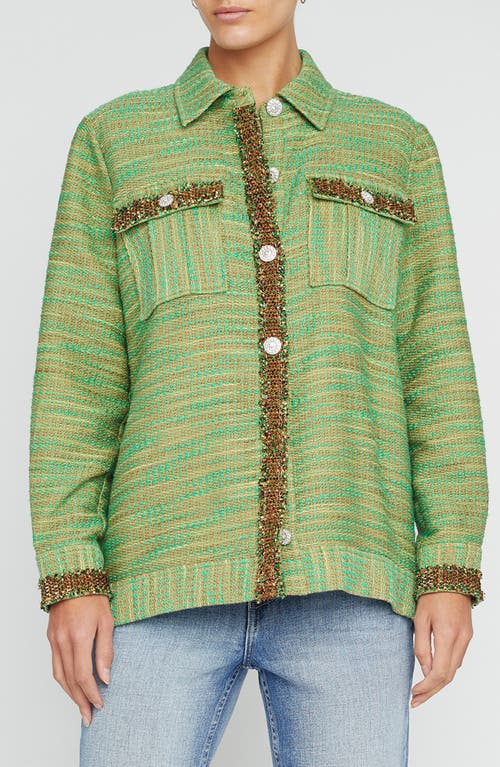 L'AGENCE Jeanine Cotton Blend Tweed Shirt Jacket Fern Multi at Nordstrom,