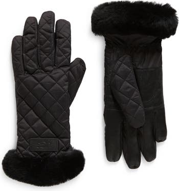 Faux Fur Trim Quilted Gloves