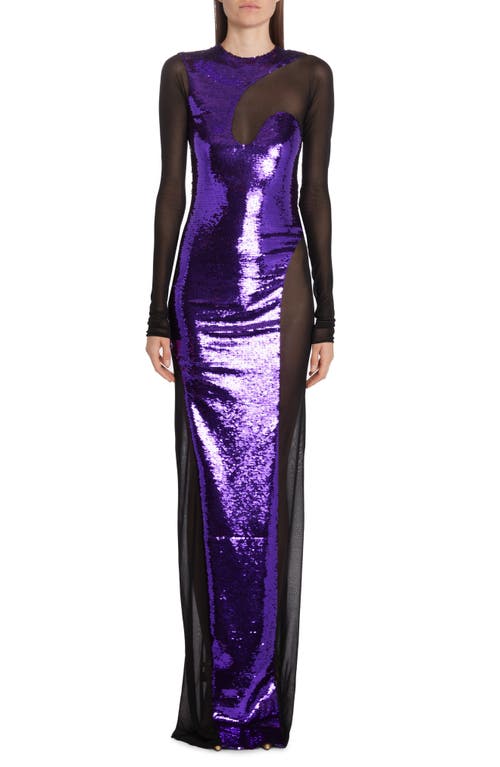 Tom Ford Long Sleeve Sequin & Tulle Gown in Amethyst