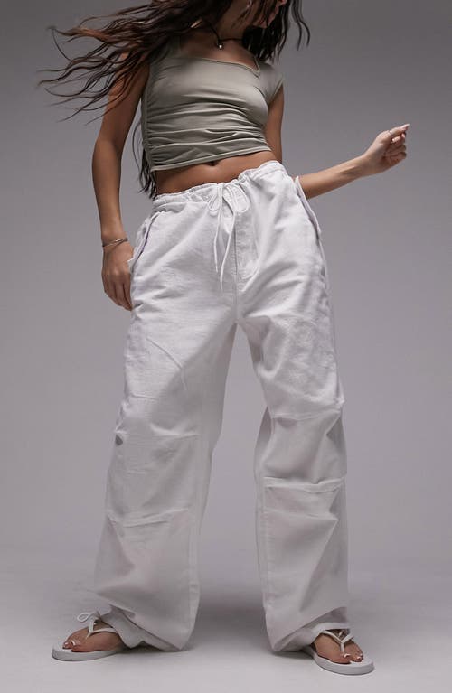 Topshop Balloon Cotton & Linen Cargo Trousers White at Nordstrom,