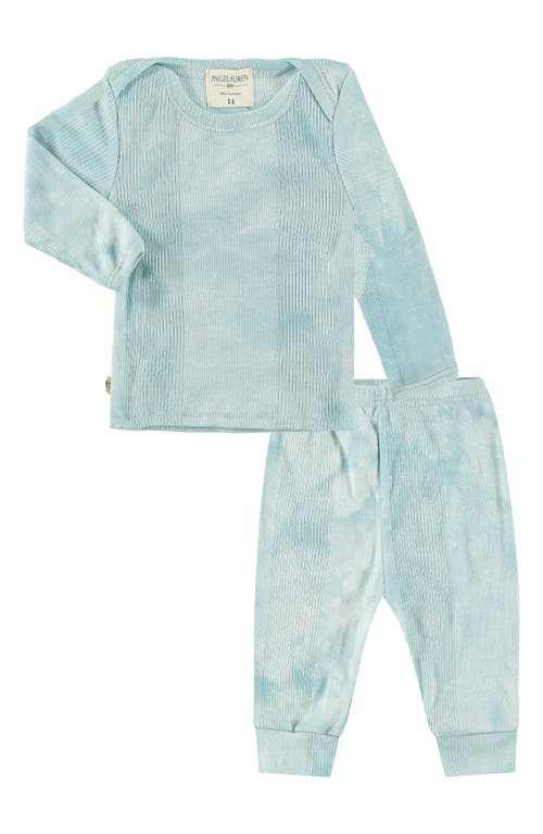 PAIGELAUREN Ribbed Cotton & Modal Long Sleeve T-Shirt & Pants Set in Marble Teal