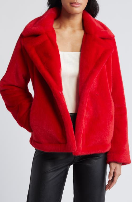 Shop Sam Edelman Notched Lapel Faux Fur Jacket In Crimson Red