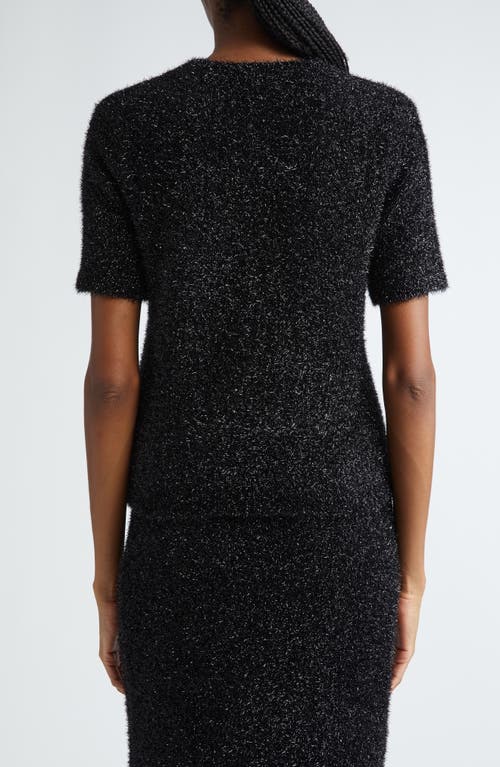 Shop Lela Rose Tinsel Short Sleeve Sweater In Black