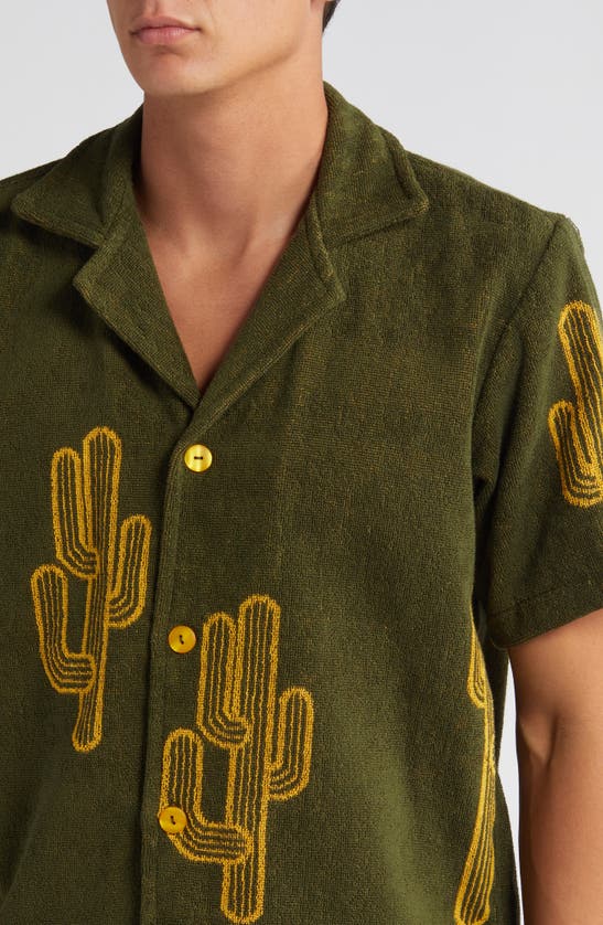 Shop Oas Mezcal Terry Cloth Camp Shirt In Green