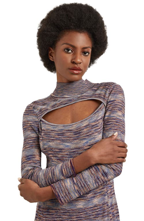 Misook Modern Fit-and-flare Melange Knit Cutout Midi Dress In Starry Night Blue