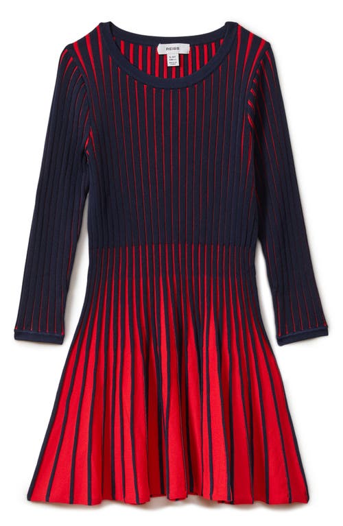 REISS REISS KIDS' OMBRÉ LONG SLEEVE RIB FIT & FLARE DRESS