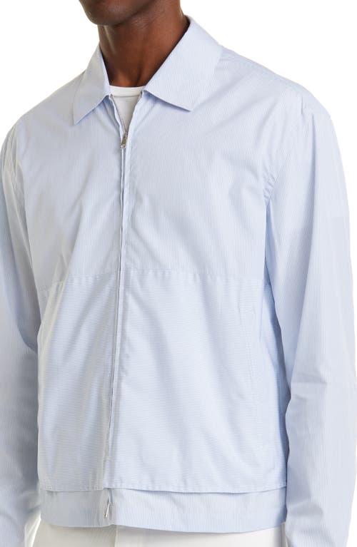 Zegna Trofeo Microstripe Comfort Fit Overshirt In White/light Blue