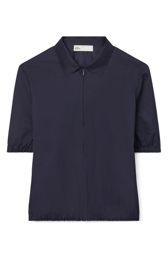 Shop Tory Burch Zip Neck Polo In Ink