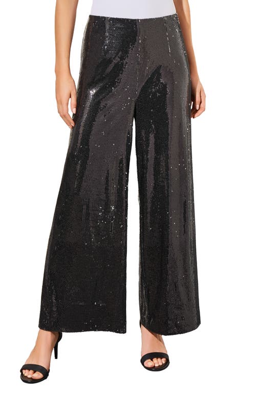 Ming Wang Novelty Sequin Wide Leg Pants Black at Nordstrom,