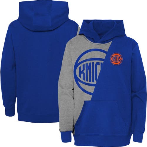 Outerstuff Youth Heather Gray/Blue New York Knicks Unrivaled Split Pullover Hoodie