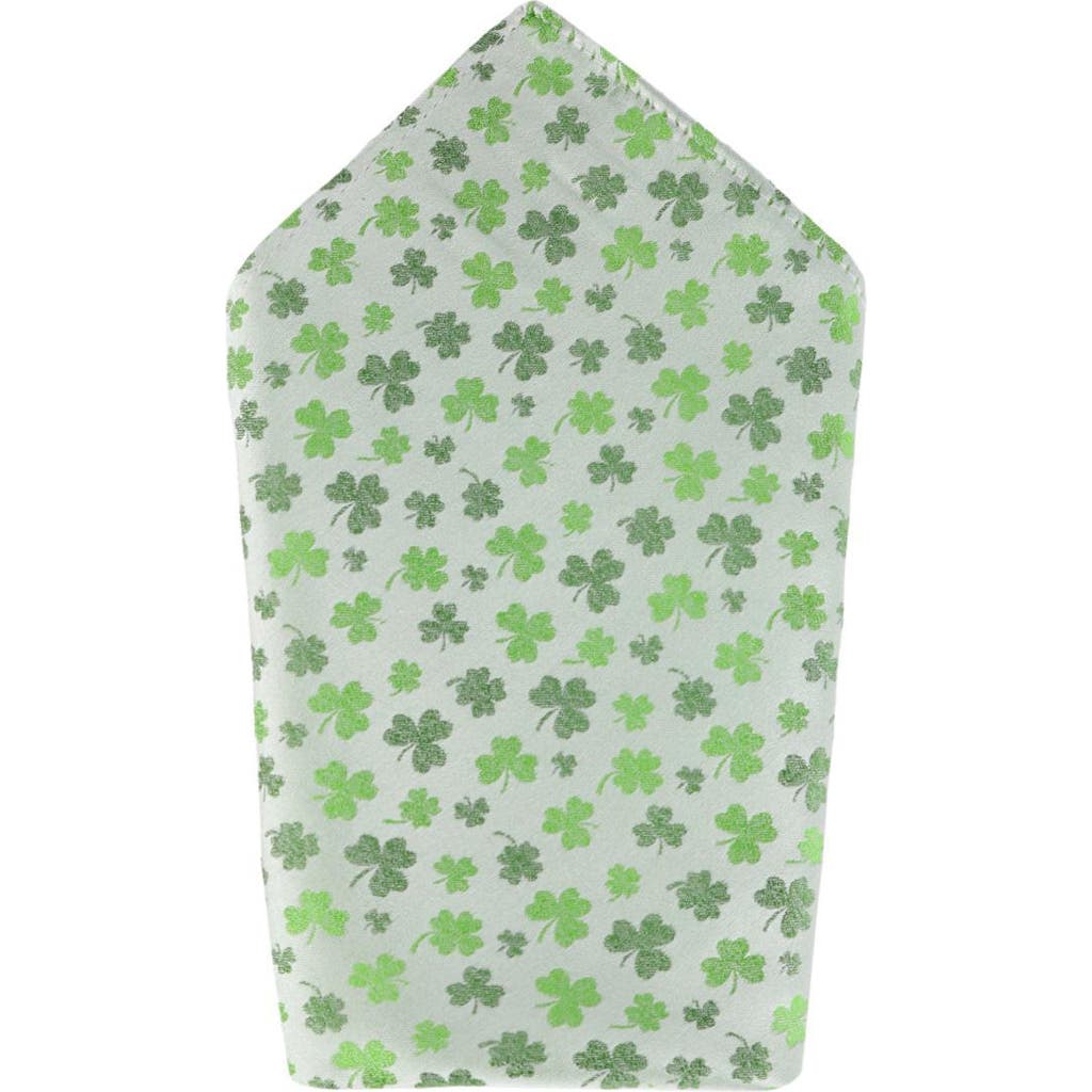 Trafalgar White Shamrock Novelty Silk 12x12 Pocket Square In White