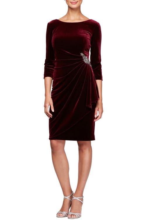 Alex Evenings Side Ruched Stretch Velvet Cocktail Dress Wine at Nordstrom,