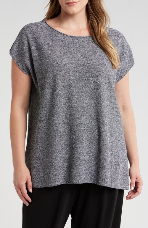 Shop Eileen Fisher Bateau Neck Sleeveless Organic Linen & Organic Cotton Tunic Sweater In Black/white