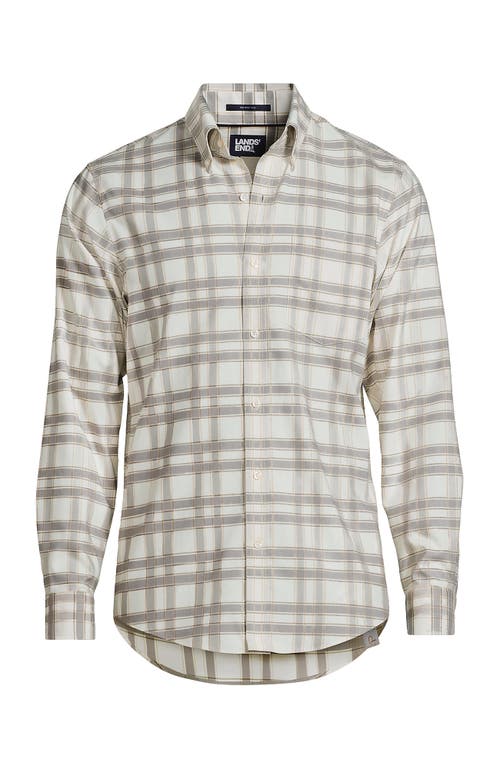 Shop Lands' End Traditional Fit No Iron Twill Shirt In Light Gray Stone/ivory Plaid