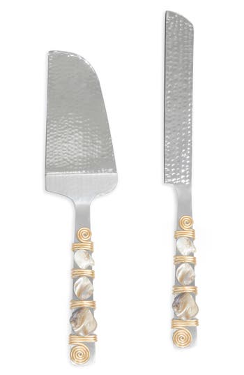 Tiramisu Mother-of-pearl Embellished 2-piece Cake Serving Set In Ivory/gold