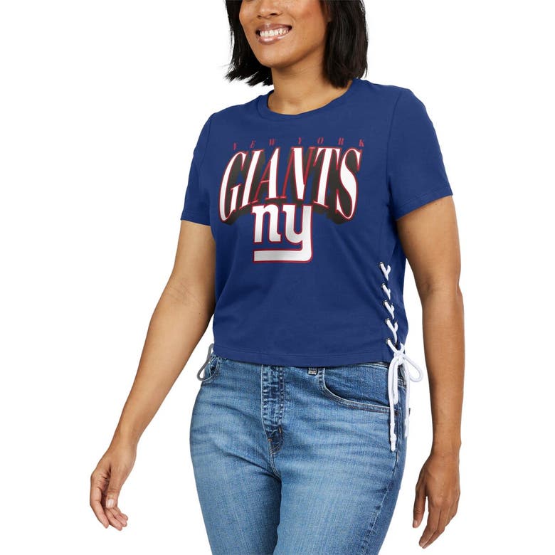 Wear By Erin Andrews Royal New York Giants Lace Up Side Modest Cropped T-shirt In Royal