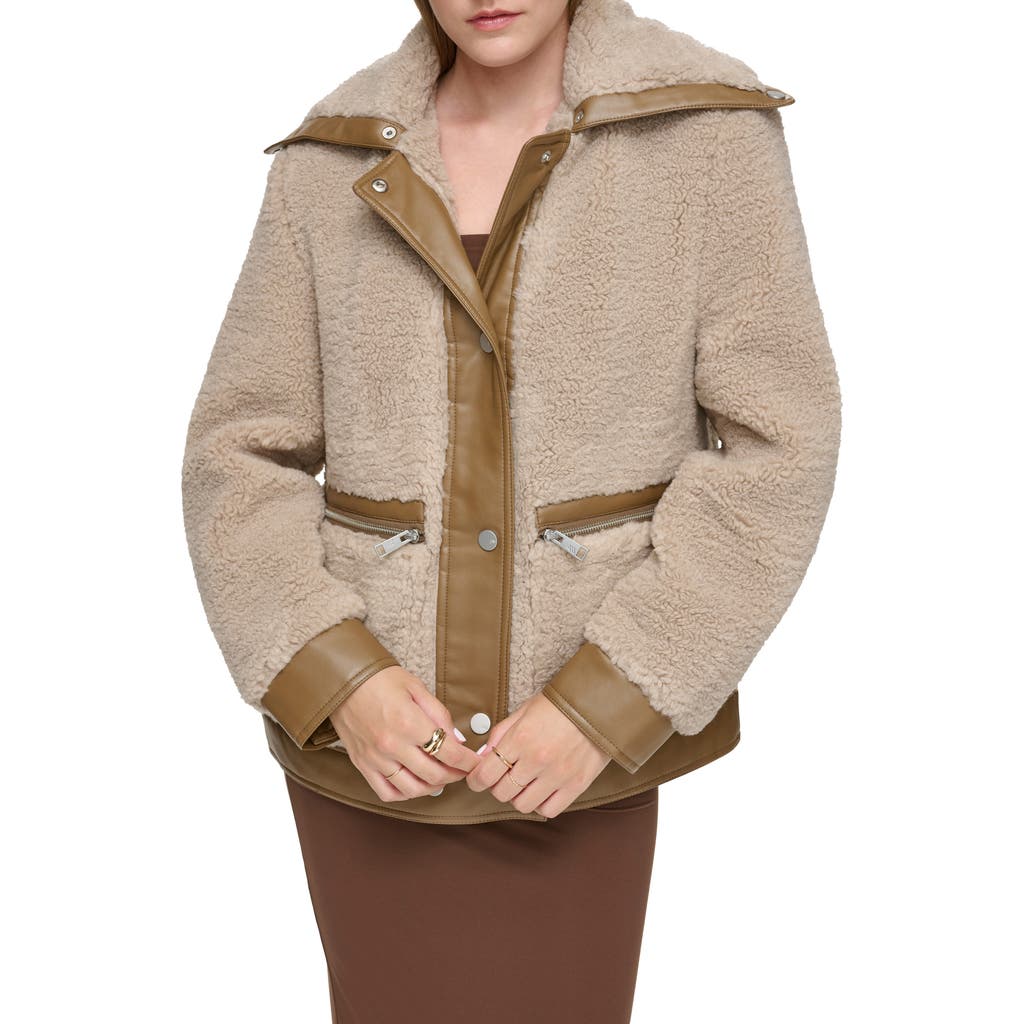 Andrew Marc Zepita Faux Shearling Bomber Jacket In Mushroom