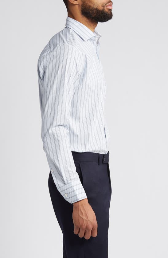 Shop Nordstrom Tech Smart Trim Fit Stripe Stretch Dress Shirt In Blue - White Mario Stripe