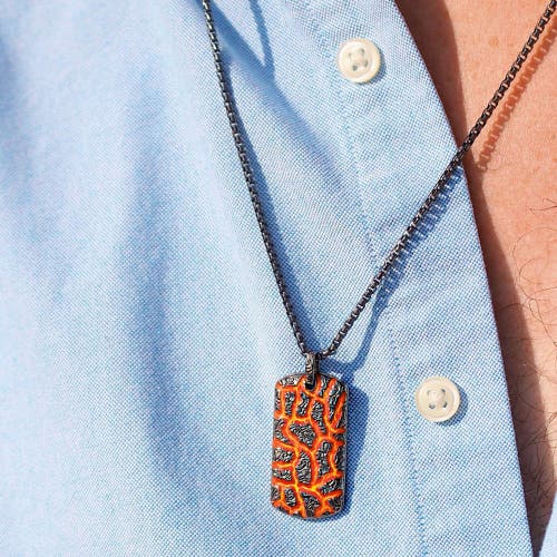 Luvmyjewelry Rivers Of Fire Silver & Red Enamel Tag Necklace In Dark Grey