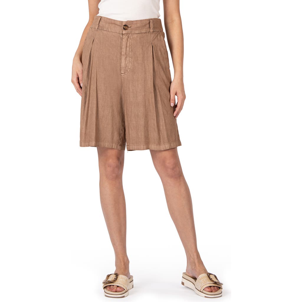Kut From The Kloth Pleated Linen Blend Shorts In Brown