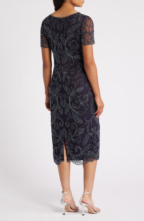Pisarro Nights Embellished Illusion Neck Cocktail Dress In Eggplant 503