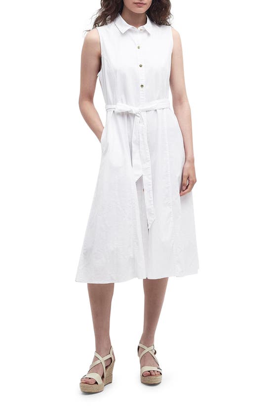 Shop Barbour Reil Sleeveless Stretch Cotton Shirtdress In White