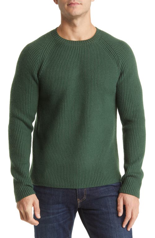 Ribbed Raglan Sleeve Wool Sweater in Hunter Green